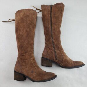 Born Felicia Knee High Boot Womens 8 M Brown Suede Lace Up Side Zip Tall Riding